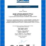 Certifikat SIQ ISO 9001:2015 za Dom upokojencev Ptuj, certifikat Q-2619, veljaven do 10. julija 2029